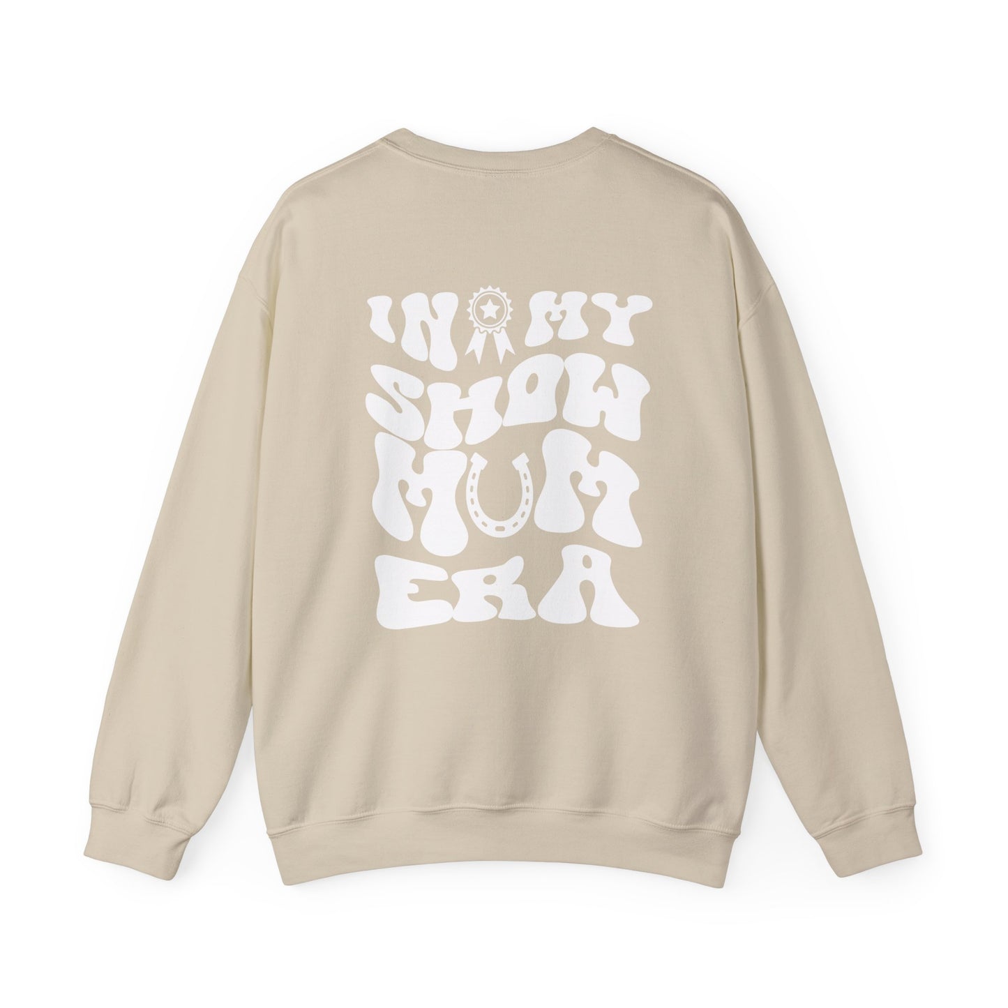 In my Show Mom Era sweatshirt